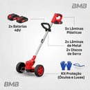 Roçadeira Aparador Cortador De Grama Elétrico Recarregável Com Rodas 2 Baterias de Lítio Kit completo